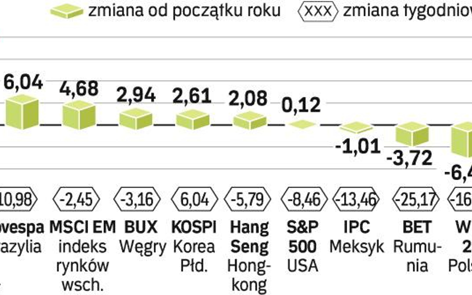 W ciągu ostatniego tygodnia najlepiej zyski powróciły na giełdy w Moskwie, Rio i Seulu. GPW na ich t