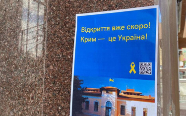 Plakat na predwojennej siedzibie Przedstawicielstwa Prezydenta Ukrainy w Autonomicznej Republice Kry
