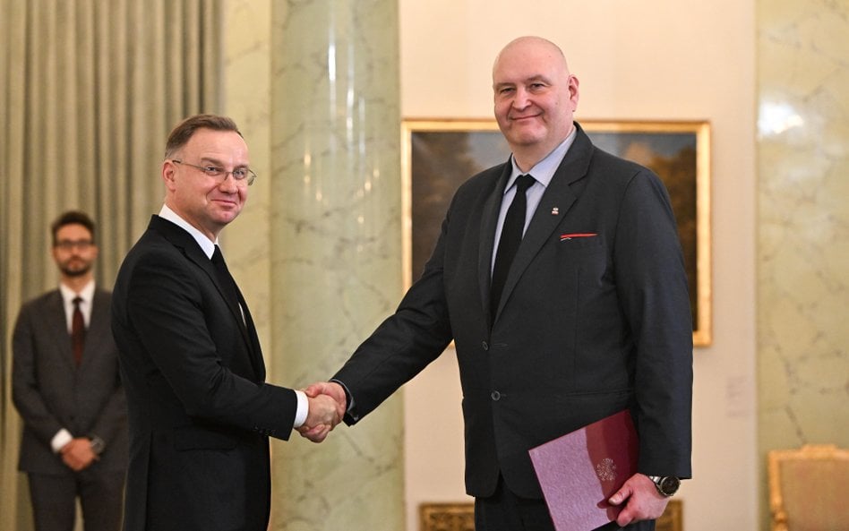 Prezydent RP Andrzej Duda podczas uroczystości powołania Bogdana Święczkowskiego na stanowisko preze