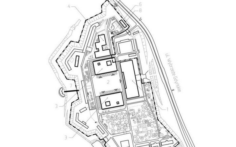 LEGENDA: 1. Budynek Główny Muzeum; 2. Plac Gwardii (parking podziemny); 3. Pawilony wystawowe; 4. Ek