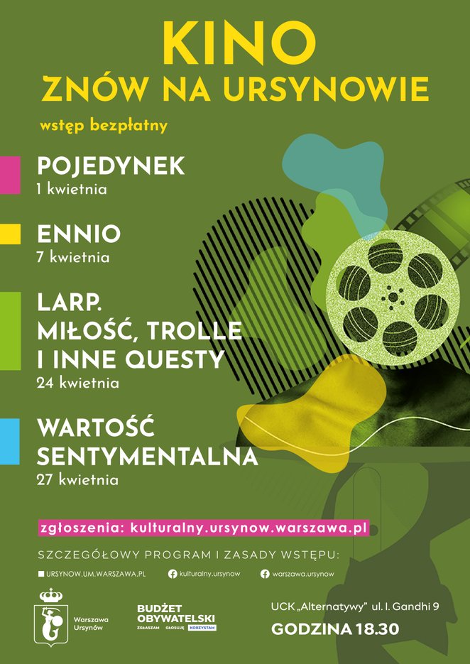 "Kino znów na Ursynowie" to cykl filmów do obejrzenia w kwietniu na CK Alternatywy