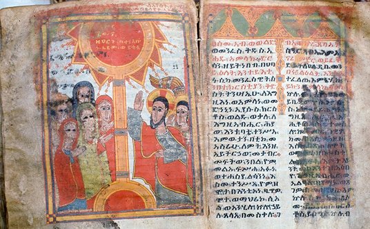 Początek kazania na Wielkanoc, na iluminacji scena noli me tangere – widoczna jest  chmura, na które