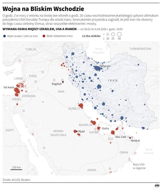Wymiana ognia między USA, Izraelem a Iranem - stan na 6 kwietnia