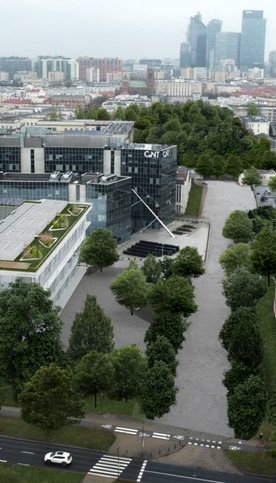 Wizualizacja inwestycji z lotu ptaka - widok od strony południowej w kierunku kampusu