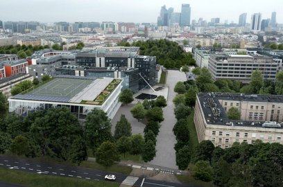 Wizualizacja inwestycji z lotu ptaka - widok od strony południowej w kierunku kampusu