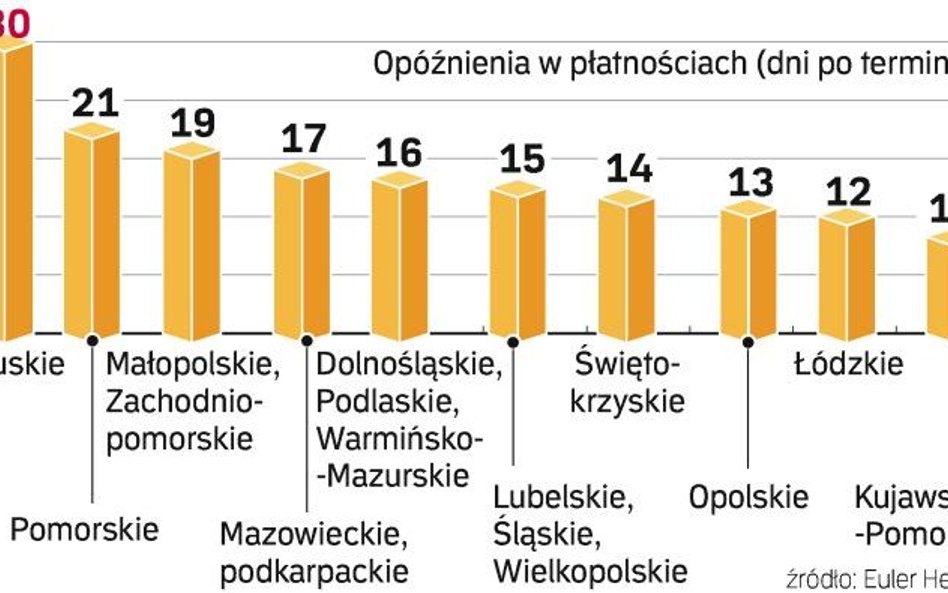 Największe opóźnienia w uzyskaniu zapłaty za faktury są w województwie lubuskim. Najszybciej pieniąd