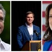 Gavin Newsom, gubernator Kalifornii (z lewej), Andy Beshear, gubernator Kentucky, i Gretchen Whitmer