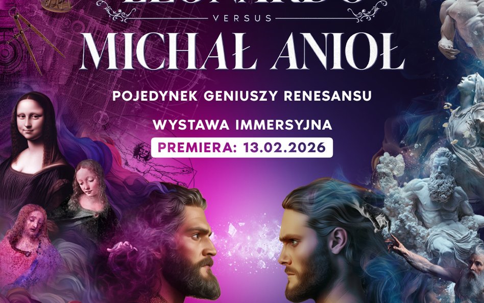 Plakat wystawy „Leonardo versus Michał Anioł - pojedynek gigantów Renesansu”