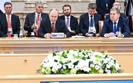 Władimir Putin podczas posiedzenia Rady Najwyższej EUG w Mińsku