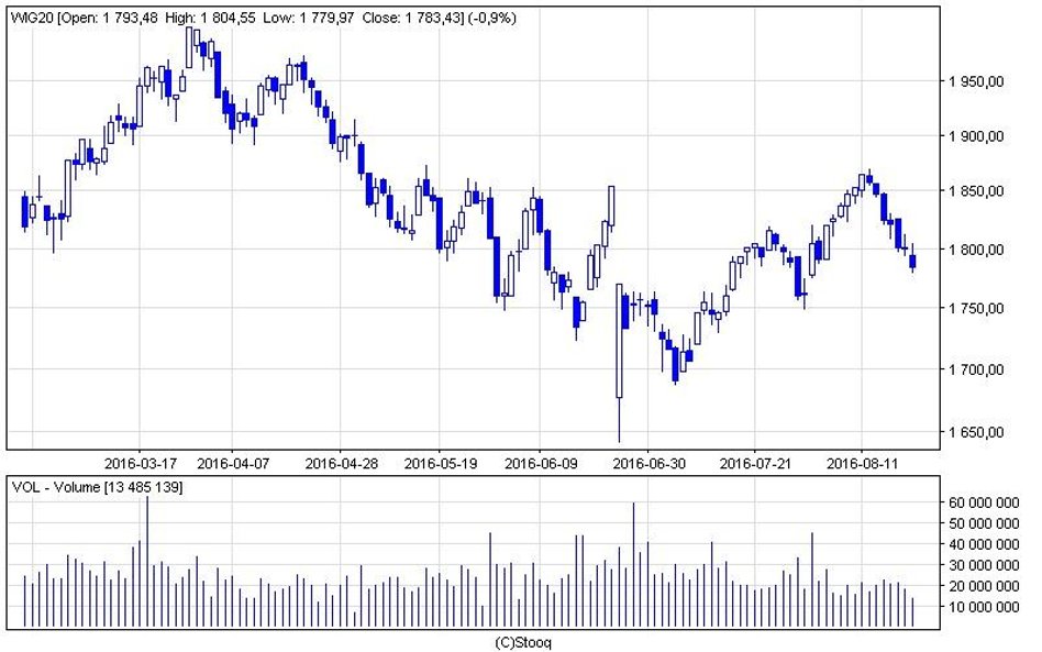 WIG20 spadał na półmetku sesji o 1,1 proc.