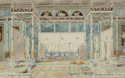 Charles Percier, Projekt dekoracji w stylu pompejańskim, 1793, akwarela, pióro, tusz, Paryż, Bibliot