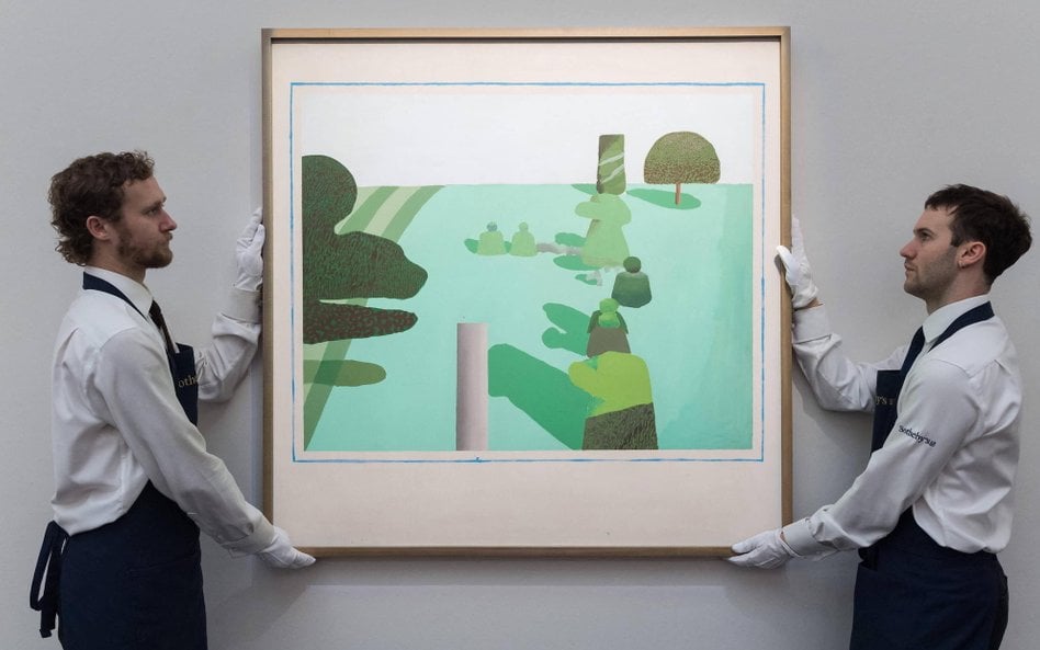 Prezentacja pracy „English Garden” Davida Hockneya przed aukcją w Sotheby's w Londynie, która odbyła