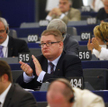 Eurodeputowany Michał Kamiński podczas sesji plenarnej Parlamentu Europejskiego