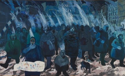 Edward Dwurnik „Trzecia zmiana”, 1984, ol. pł., Muzeum Narodowe we Wrocławiu