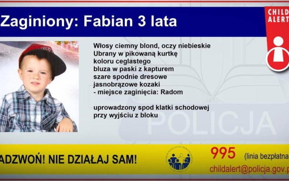 Komunikat w sprawie uprowadzenia trzyletniego Fabiana