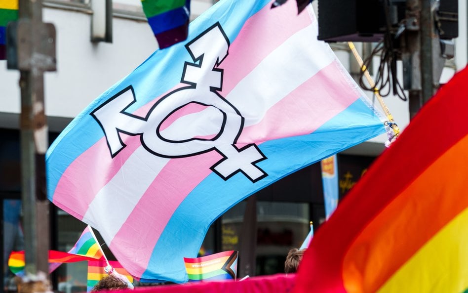Flaga osób transpłciowych podczas parady w Malmo