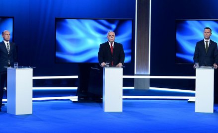 Borys Budka, Jacek Sasin i Władysław Kosiniak-Kamysz w czasie debaty