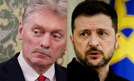 Rzecznik prasowy Kremla Dmitrij Pieskow i prezydent Ukrainy Wołodymyr Zełenski