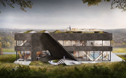 Widok budynku od strony lasu.