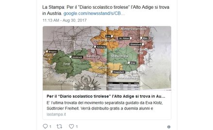 Mapa przedstawia część Włoch jako Austrię