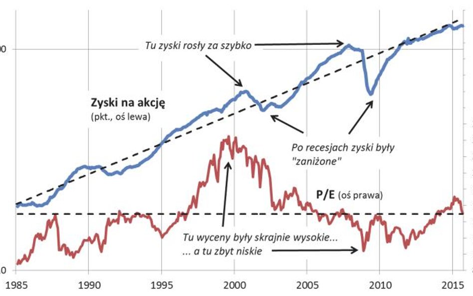 Rys. 1. Wyceny i prognozowane zyski spółek z S&P 500. Źródło: Qnews.pl