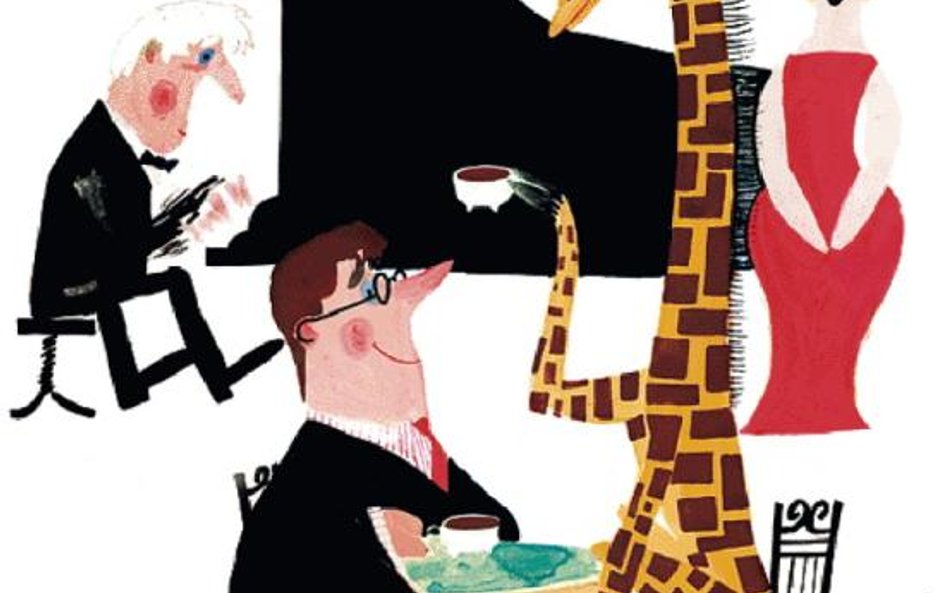 Ilustracja Mirosława Pokory z reprintu Stanisława Wygodzkiego „Odwiedziła mnie żyrafa”