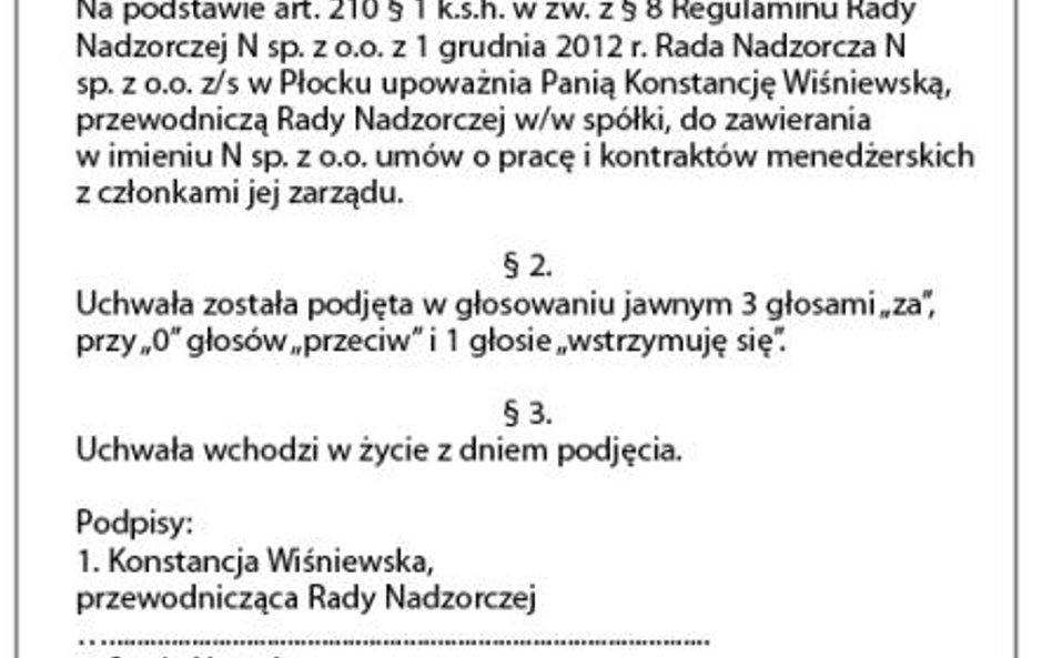 Wzór uchwały Rady Nadzorczej