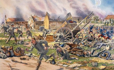 Bitwa nad Marną – epizod w Courtacon. Litografia francuska z 1916 roku