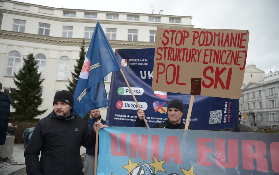 Protest przeciwko przyjmowaniu imigrantów zorganizowany przez Konfederację Korony Polskiej