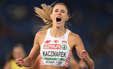 Natalia Kaczmarek cieszy się ze zwycięstwa na mecie finałowego biegu 400 m, podczas lekkoatletycznyc