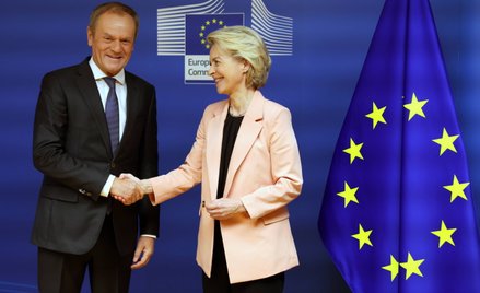Przewodnicząca Komisji Europejskiej Ursula von der Leyen i Donald Tusk
