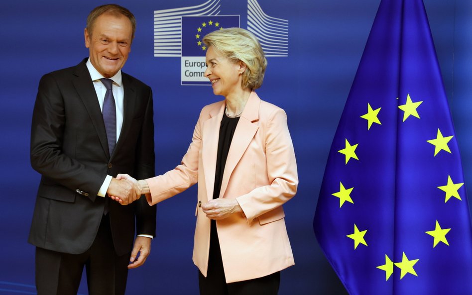 Przewodnicząca Komisji Europejskiej Ursula von der Leyen i Donald Tusk