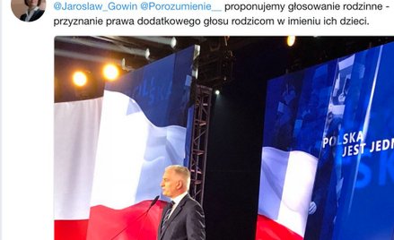 Wicepremier Jarosław Gowin proponuje, by rodzice głosowali za małe dzieci.