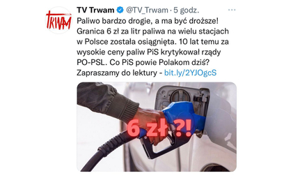 TV Trwam przypomniała słowa Kaczyńskiego i Szydło o cenach paliw. Materiał usunięto