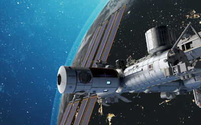 Wizualizacja modułu mieszkalnego Axiom Space cumującego do Międzynarodowej Stacji Kosmicznej.
