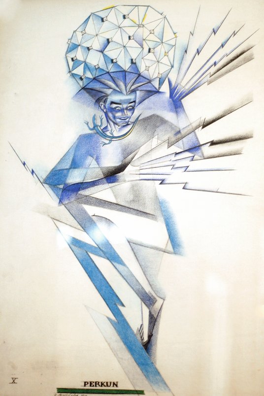 Barwne litografie z serii „Bożki słowiańskie” wykonane przez Zofię Stryjeńską w 1922 i 1934 r.: Perk