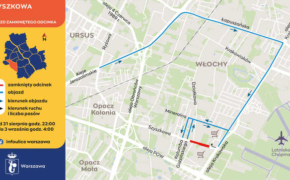 Mapa objazdu w rejonie ul. Szyszkowej