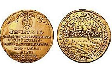 Brandtalar z 1629 r. odbity w złocie wagi 5 dukatów