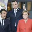 Przywódcy Niemiec, Polski, Francji na szczycie NATO w 2017 roku. Prezydent Andrzej Duda lub jego nas