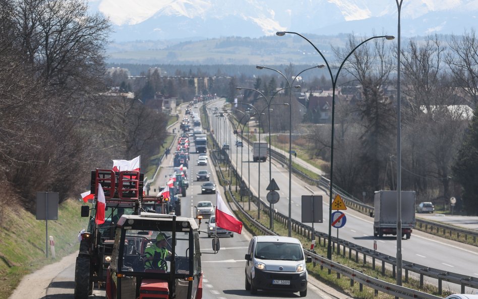 Protest rolników na Zakopiance. Nowy Targ, 20.03.2024.