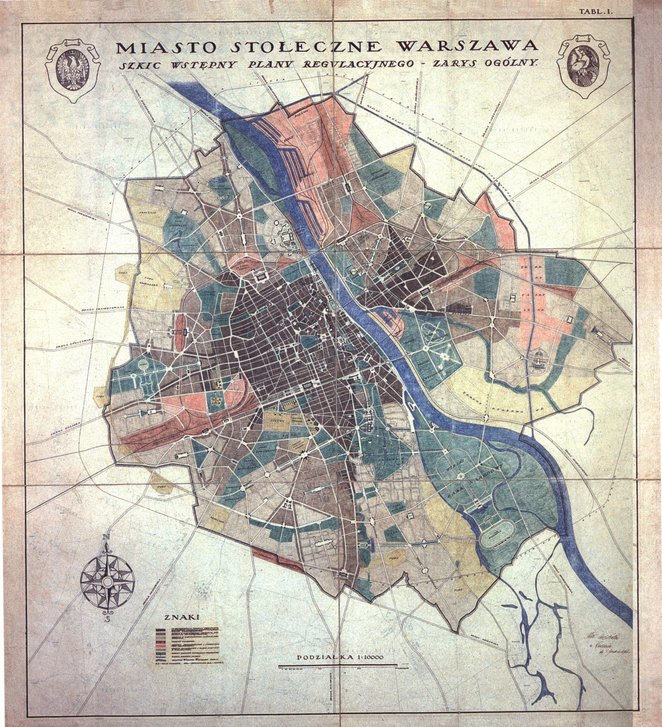 Wstępny szkic planu regulacyjnego poszerzonej Warszawy w 1916 roku