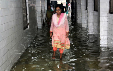 Powódź w Indiach. Ławice ryb na szpitalnym korytarzu