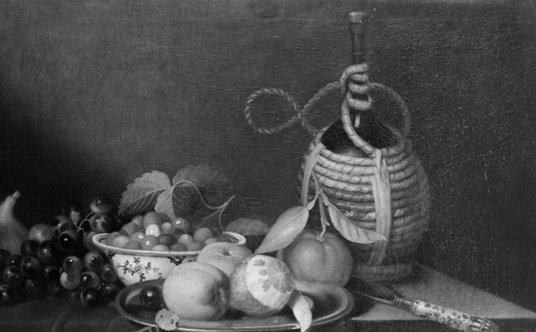 „Martwa natura z owocami i butelką wina” Anne Vallayer-Coster