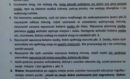 Takie „Procedury wejścia do klasy" obowiązywały w SP nr 2 w Legnicy