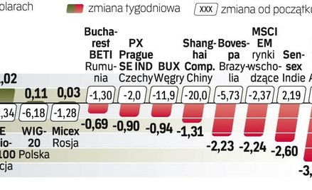Giełdy krajów wschodzących straciły w minionym tygodniu średnio ponad 2 proc. Na drugim biegunie zna