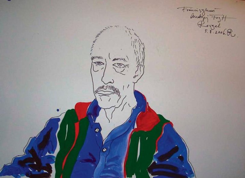 Andrzej Fogtt prezentuje na wystawie w swojej pracowni m.in. „Portret Franciszka Starowieyskiego”.