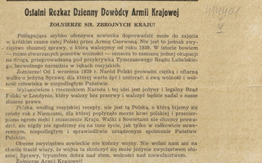 „Biuletyn Informacyjny” z 19 stycznia 1945 roku z rozkazem gen. Leopolda Okulickiego „Niedźwiadka” o