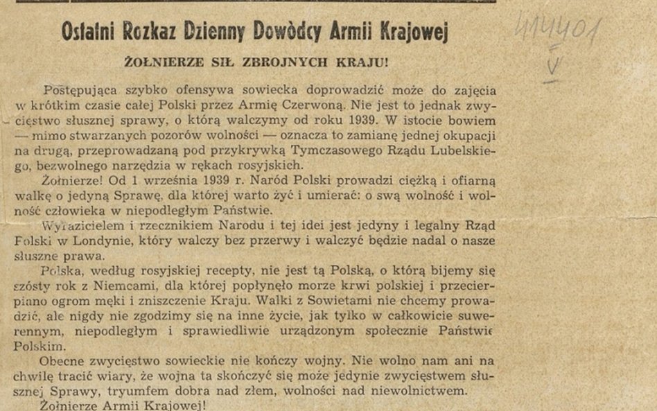 „Biuletyn Informacyjny” z 19 stycznia 1945 roku z rozkazem gen. Leopolda Okulickiego „Niedźwiadka” o