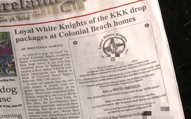 Ulotka Ku Klux Klanu na okładce amerykańskiego dziennika