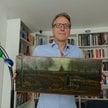Arthur Brand i odzyskany przez niego obraz „Ogród przy plebanii w Nuenen wiosną” Vincenta Van Gogha.